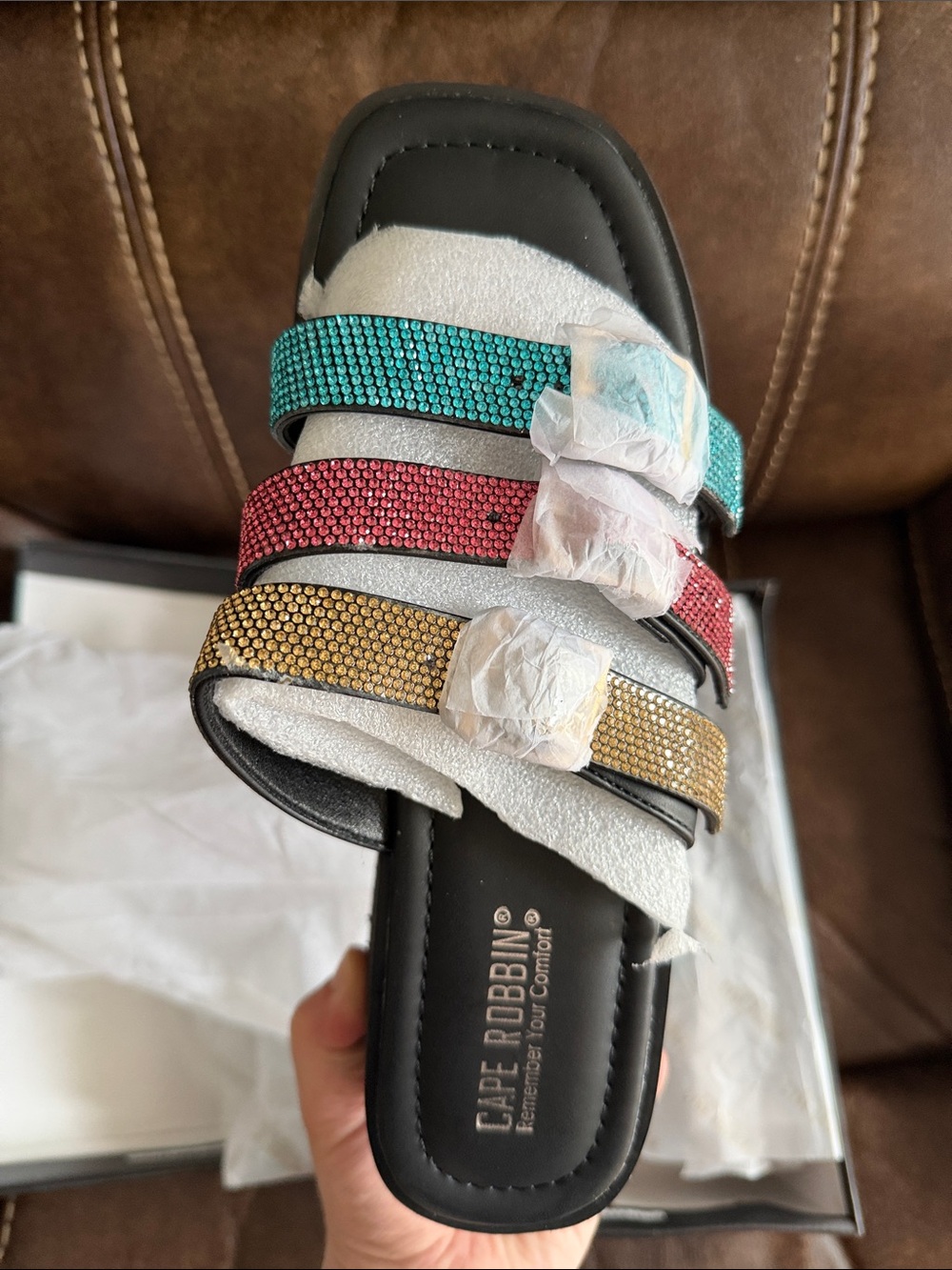 •CAPE ROBBIN• “Paye” Buckle Platform Rhinestone Slide Sandals-Multi // NIB - Picture 8 of 15